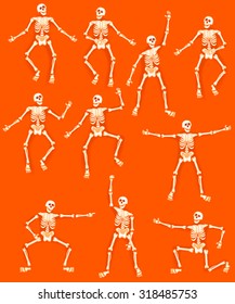 Set of vector design elements: funny skeletons  in different poses.