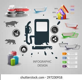 Set of vector design elements with gas pump for infographic or presentation