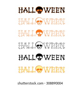 SET vector design elements: halloween title with skull on white background.