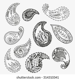 Set of vector design elements. Hand drawn. Black and white.
