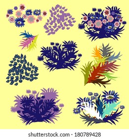 Set of vector design elements with leafs, herbariums.