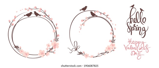 Establecer elementos de diseño vectorial en el tema de la floración y la caligrafía de primavera y holliday.	