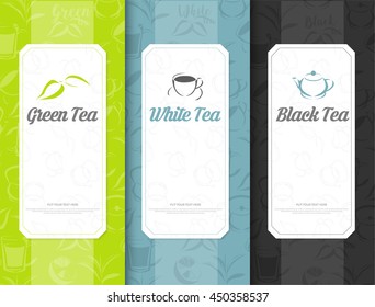 Set of vector design elements for packages green tea style.