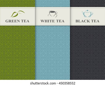 Set of vector design elements for packages green tea style.