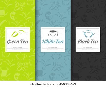 Set of vector design elements for packages green tea style.