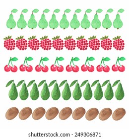 Set of vector design elements and page decoration, dividers and borders. Vector illustration. Traced handdrawn watercolor fruits