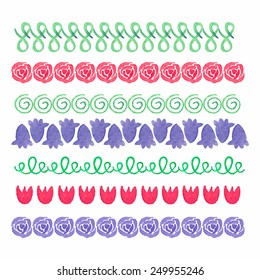 Set of vector design elements and page decoration, dividers and borders. Watercolor floral elements. Vector illustration. Traced handdrawn flowers