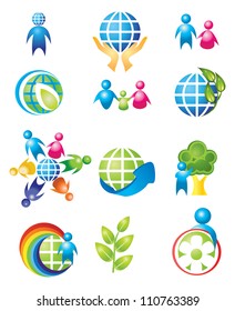 Set of vector design elements. People and Nature.