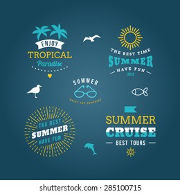 Set of Vector Design Elements. Retro Summer Holidays Vintage Labels