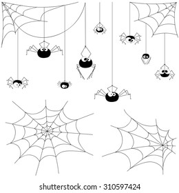 Set vector design elements spiders and webs isolated on white background