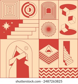 Set of vector design elements and templates. Abstract logos and branding elements in trendy linear minimal style. Design for web banner, business presentation, decoration.
