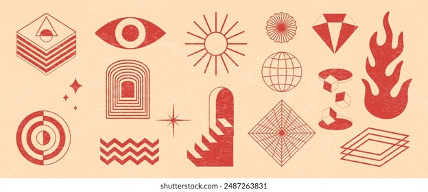 Set of vector design elements and templates. Abstract logos and branding elements in trendy linear minimal style. Design for web banner, business presentation, decoration.