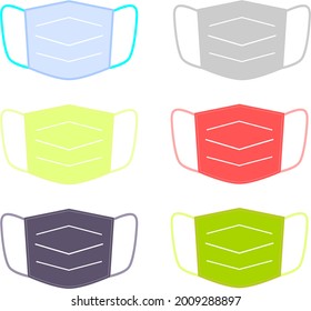 Set of vector design of flat surgical mask with multiple colors. Covid-19 protection pack. New normal vectors.