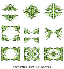 Set of Vector Design of Green Leaf Ornaments