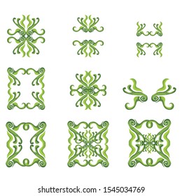Set of Vector Design of Green Wood Ornaments