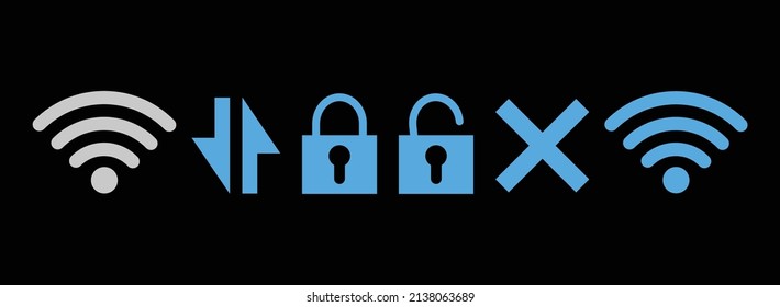 un conjunto de ilustraciones de diseño vectorial de los símbolos de señal wifi o hotspot. diseño sencillo y editable. un paquete completo de iconos de señal wifi o zona activa