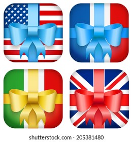 set of Vector Design national Gift Icon with bow and strip. Premium Design for Web and Mobile
