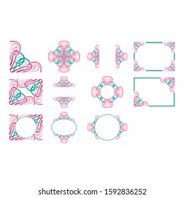Set of Vector Design of a Pink and Blue Rope Ornament Frame with a Line Theme