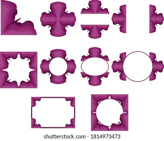 Set of Vector Design of a Purple Flower Ornament Circle and Box Frame with a Nature Theme