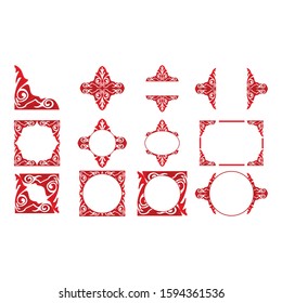 Set of Vector Design of a Red Wood Ornament Frame with a Nature Theme