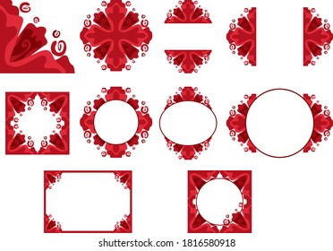 Set of Vector Design of a Red Wood Ornament Circle and Box Frame with a Nature Theme