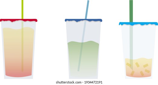 Set vector design of refreshing Taiwanese bubble tea drinks filled in plastic cups