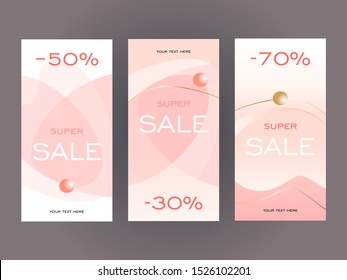 Set of vector design templates for banner, flyer, web. Discount banners for cosmetics and perfumes. Abstract compositions of pastel color graphic elements. 