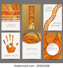 Set of vector design templates. Brochures in random colorful style. Vintage frames and backgrounds.