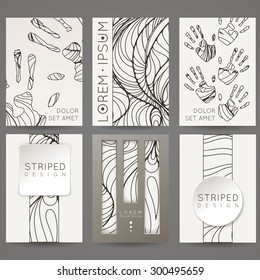 Set of vector design templates. Brochures in random colorful style. Vintage frames and backgrounds. Black and White.