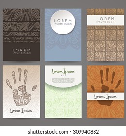 Set of vector design templates. Brochures in random colorful style. Vintage frames and backgrounds. Flower, mandala design.