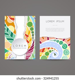 Set of vector design templates. Brochures in random colorful style. Vintage frames and backgrounds. Zentangle designs.