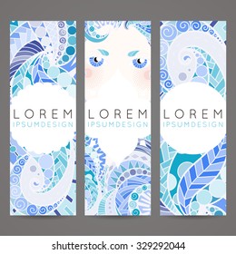 Set of vector design templates. Brochures in random colorful style. Vintage frames and backgrounds. Zentangle designs. Eye.