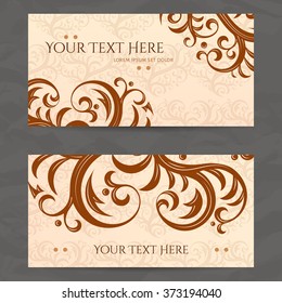 Set of vector design templates. Brochures in random colorful style. Vintage frames and backgrounds. Business card with floral ornament. Vintage style.