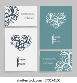 Set of vector design templates. Brochures in random colorful style. Vintage frames and backgrounds. Business card with floral ornament. Vintage style.