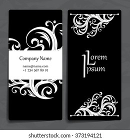 Set of vector design templates. Brochures in random colorful style. Vintage frames and backgrounds. Business card with floral ornament. Vintage style.