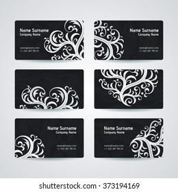 Set of vector design templates. Brochures in random colorful style. Vintage frames and backgrounds. Business card with floral ornament. Vintage style.