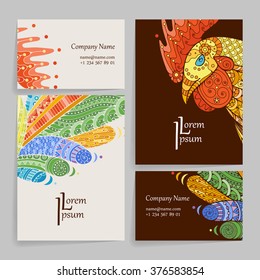 Set of vector design templates. Brochures in random colorful style. Frames and backgrounds. Zentangle designs.