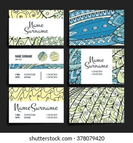 Set of vector design templates. Brochures in random colorful style. Frames and backgrounds. Zentangle designs.