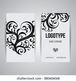 Set of vector design templates. Brochures in random colorful style. Vintage frames and backgrounds. Business card with floral ornament. Vintage style.