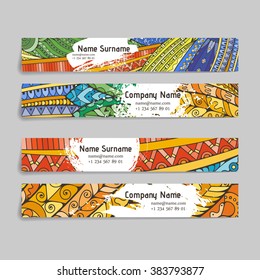 Set of vector design templates. Brochures in random colorful style. Frames and backgrounds. Zentangle designs.