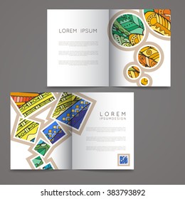 Set of vector design templates. Brochures in random colorful style. Frames and backgrounds. Zentangle designs.