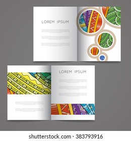 Set of vector design templates. Brochures in random colorful style. Frames and backgrounds. Zentangle designs.