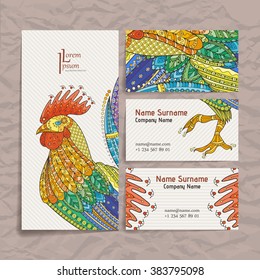Set of vector design templates. Brochures in random colorful style. Frames and backgrounds. Zentangle designs.