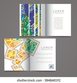Set of vector design templates. Brochures in random colorful style. Frames and backgrounds. Zentangle designs.