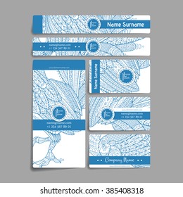 Set of vector design templates. Brochures in random colorful style. Frames and backgrounds. Zentangle designs.