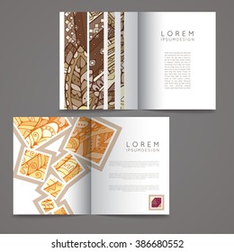 Set of vector design templates. Brochures in random colorful style. Frames and backgrounds. Zentangle designs.