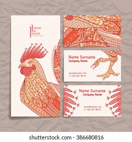Set of vector design templates. Brochures in random colorful style. Frames and backgrounds. Zentangle designs.