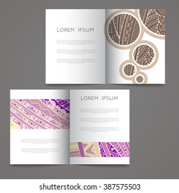 Set of vector design templates. Brochures in random colorful style. Frames and backgrounds. Zentangle designs.