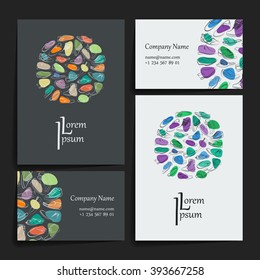 Set of vector design templates. Brochures in random colorful style. Frames and backgrounds. Business card with shoes and boots ornament.