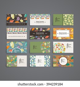 Set of vector design templates. Brochures in random colorful style. Frames and backgrounds. Business card with shoes and boots ornament.